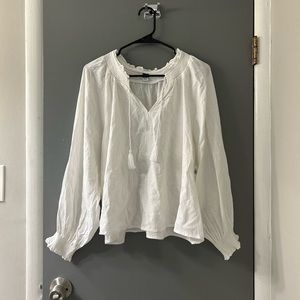 NWT Oversized Long Sleeve Smocked Linen Blend Top